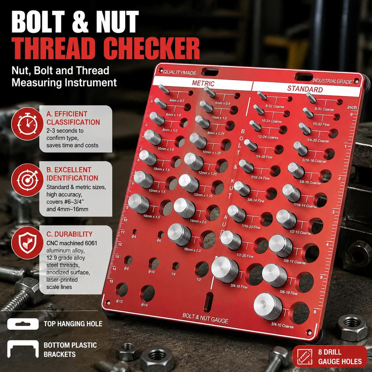 Woodworking Essential Tools - Set Pengukur Ulir Mur dan Baut